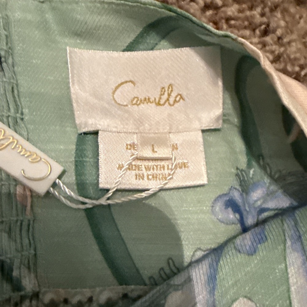 Camilla Mint Green Floral Maxi Dress with Blue and Cream Details - Picture 9 of 14